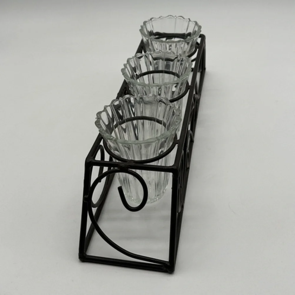Glass Dip Trio with wrought‎ Iron Stand